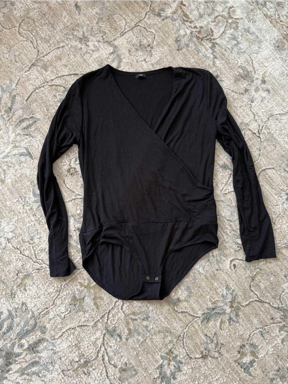 J. Crew Black Long-Sleeve Wrap-Style Bodysuit